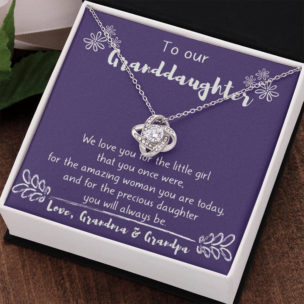 To Our Granddaughter Love Knot Necklace Gift From Grandma And Grandpa, Gifts Necklace For Grandma Grandmother or Grandpa Grandfather To My Granddaughter Graduation Gift Birthday Gift Pendant Jewelry