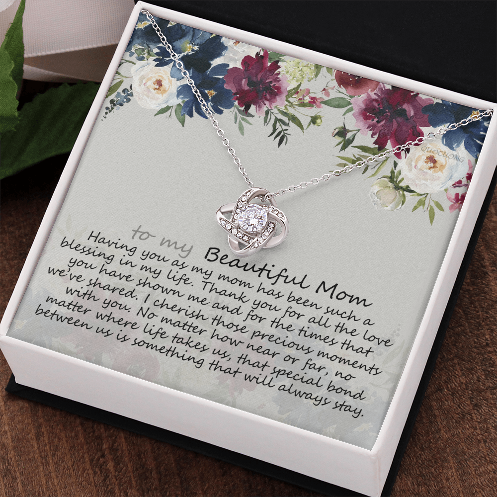 To My Mom Necklace From Daughter, Mother's Day Necklace Gift For Her, Beautiful Mom Love Knot Necklace Gift For Mom Boyfriend's Mom, Bonus Mom On Mothers Day, Anniversary, Birthday, Jewelry For Mom