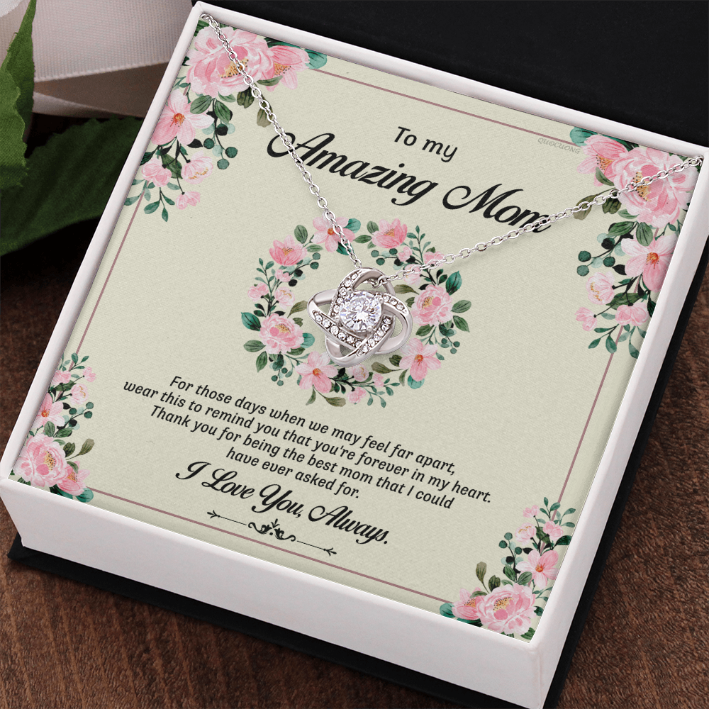 To My Amazing Mom Necklace From Daughter, Mother And Daughter Love Knot Necklace Gift On Birthday Gift Anniversary Mother's Day Necklace Jewelry Gift For Women, Thank You Mom Knot Pendant For Her