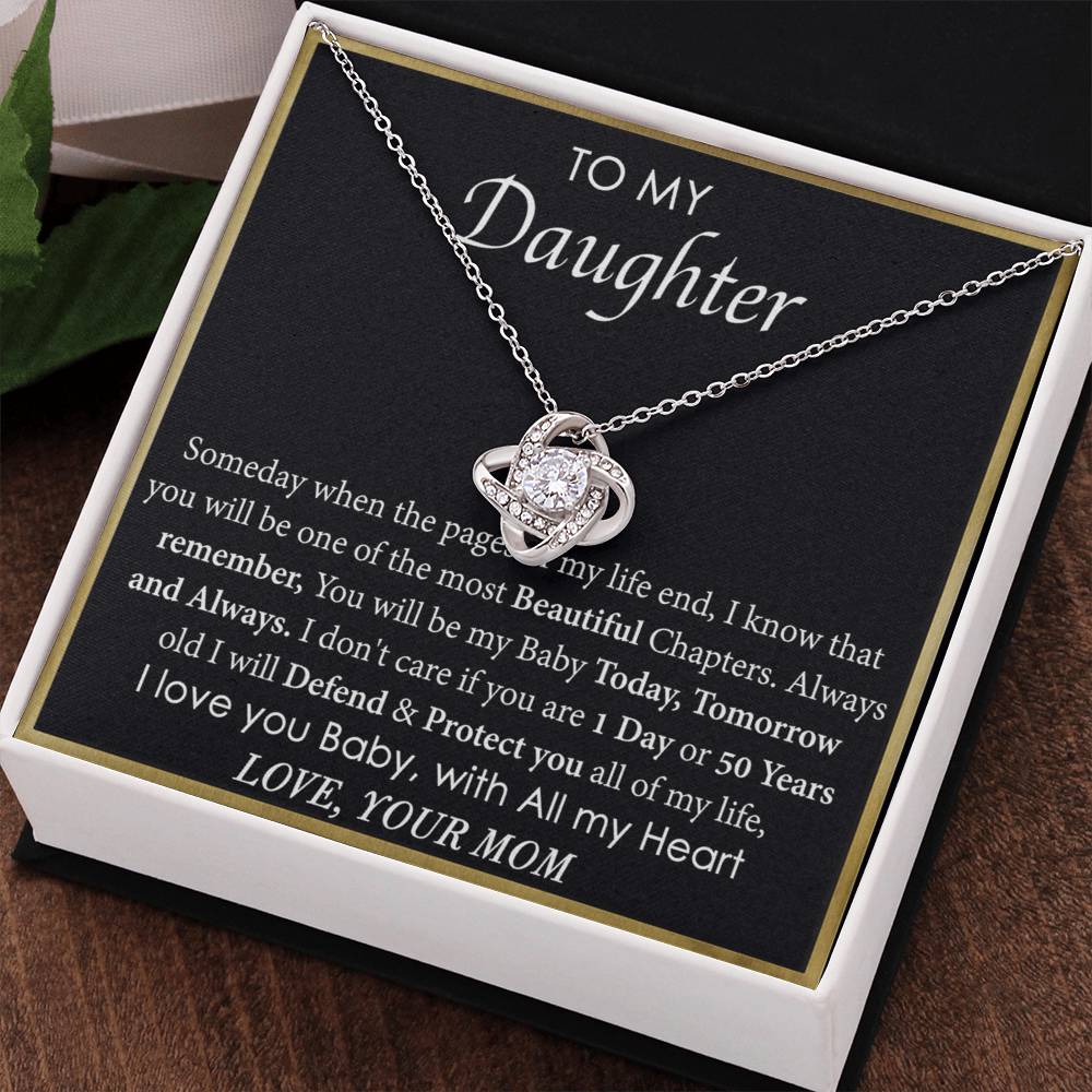 To My Daughter Love Knot Necklace From Mom, Mother Daughter Gift Necklace, To Daughter Pendant Gift From Mom, Little Girl Necklace Pendant I Love You Baby Love Knot Jewelry Gift For Girls
