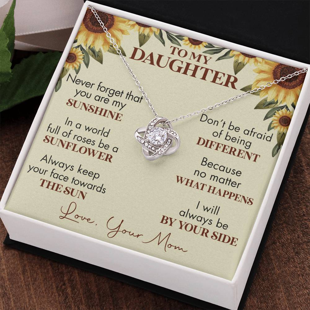 To My Daughter Love Knot Necklace, Gift For Daughter From Mom, Necklace For Daughters, Daughter Gift Necklaces From Mom With Jewelry To My Knot Women Love Mother, Sunflower Daughter Necklace