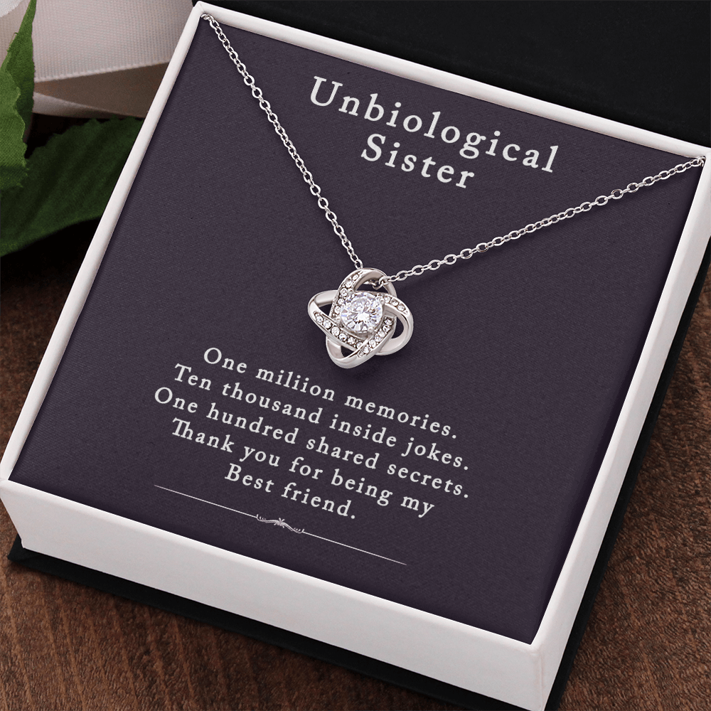Unbiological Sister Love Knot Necklace, Bonus Sister Gift Necklace, Sister in Law Love Knot Pendant From Brother Sterling Silver Rhinestone Knot Necklace for Sister Birthday Gifts from Sister