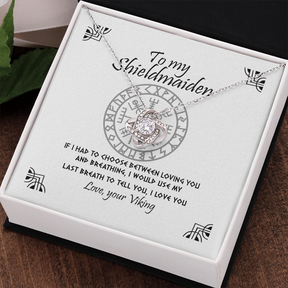 To My Shieldmaiden Necklace From Viking, Gift Neklace For Wife From Husband, Gift Pendant For Girlfriend From Boyfriend, Shieldmaiden Gift Love Knot Necklace On Birthday, Anniversary Valentine Day