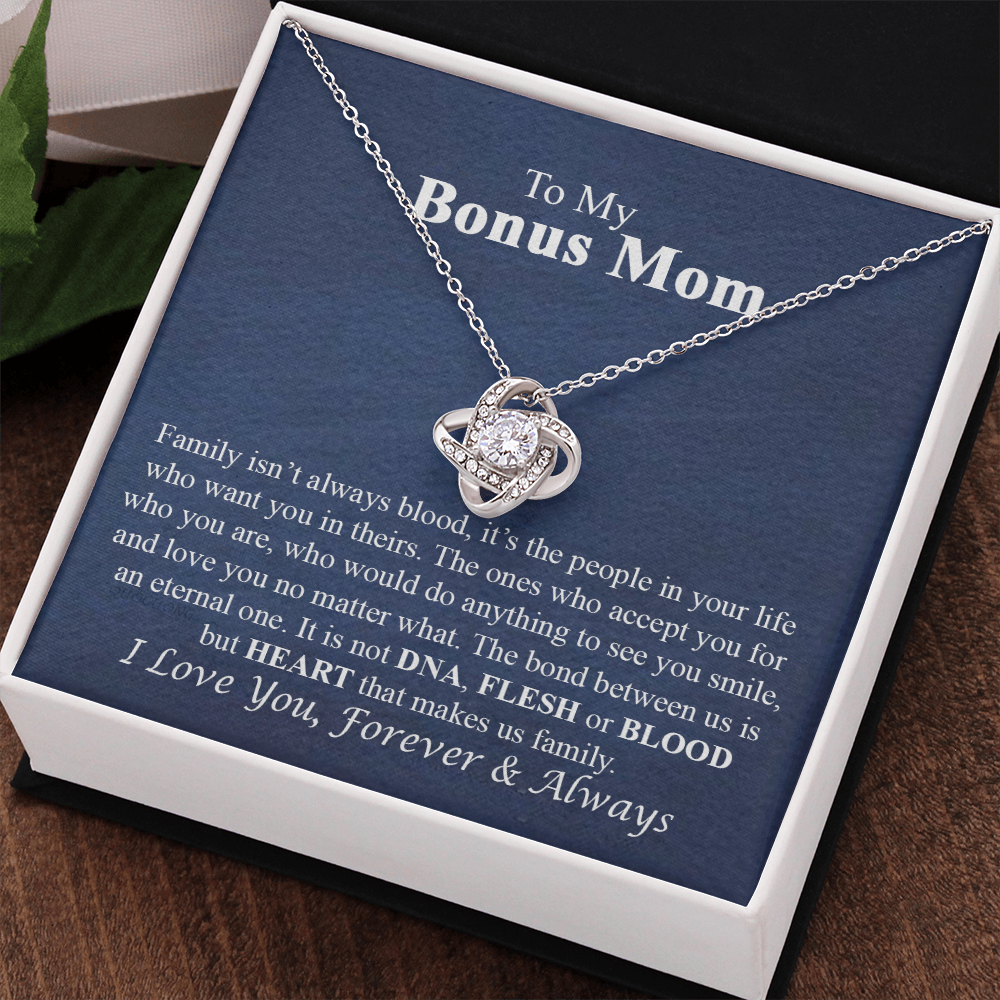 To My Bonus Mom Necklace From Bonus Daughter, Bonus Mom Gift Necklace, Bonus Mother Jewelry For Women, Necklace Gift For Mom On Mothers Day, Anniversary, Birthday Gift Love Knot Pendant For Her
