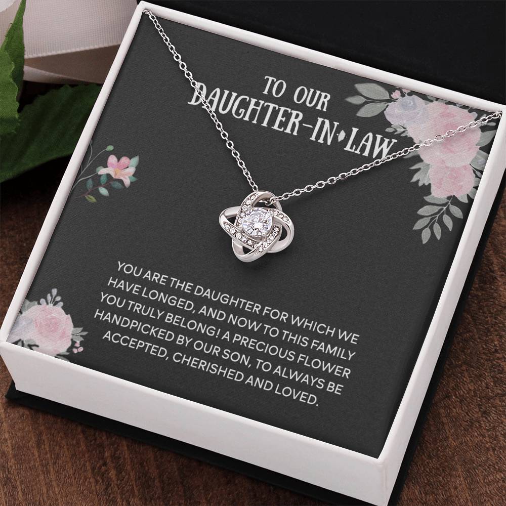 Personalized Gift Necklace From Mother In Law - Daughter Love Knot, To Our Daughter-In-Law Gift Necklace From Mother-in-Law, Daughter-in-Law Pendant Gift On Birthday Gift, Graduation Gift