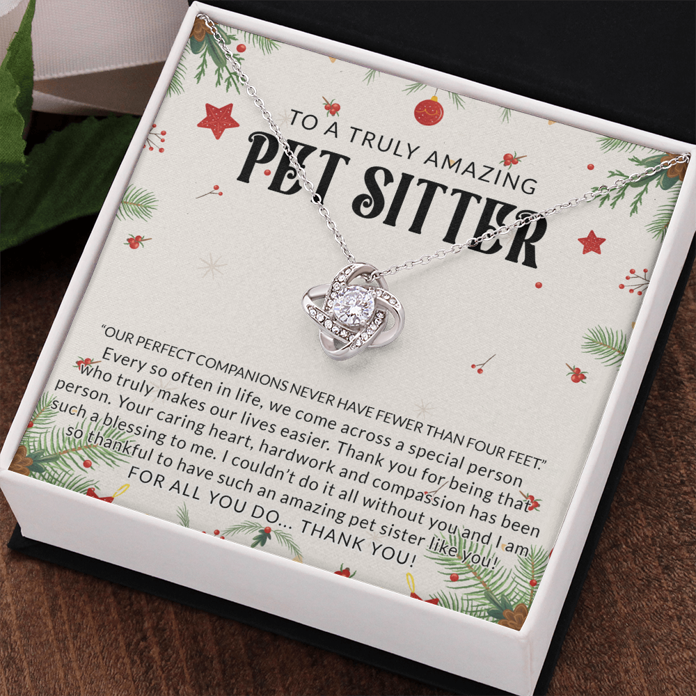 To A Truly Amazing Pet Sitter Love Knot Necklace, Dog Sitter Thank You Gift Necklace, Cat Sitter Thank You Gift, Christmas Present for Pet Dog Sitter Appreciation Gift Necklace for Dog Sitter