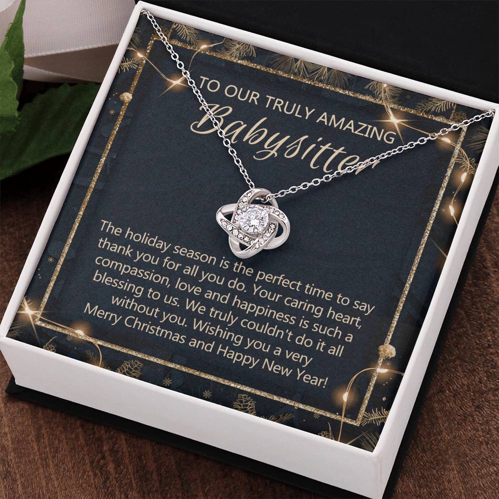 To Our Truly Amazing Babysitter Necklace Gift On Christmas, Babysitter Gift Necklace, Christmas Babysitter Love Knot Necklace Gift from Family, Merry Christmas Day Babysitter Necklace Gift for Women