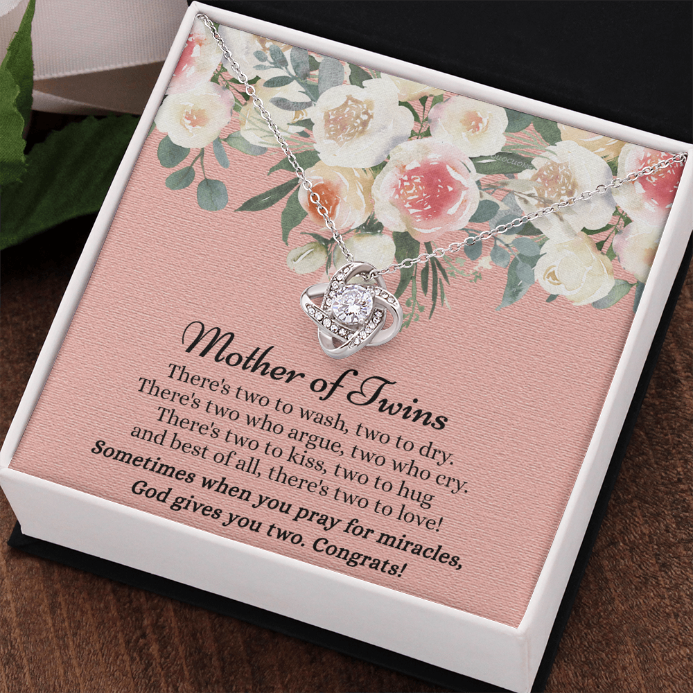 Mom Of Twins Necklace, Jewelry Gift For Mother Of Twins Love Knot Necklace, Parents of Twins, Gift Necklace For New Mom of Twins, Birthday Gift For Mom of Twins Necklace, New Mom Gift Necklace