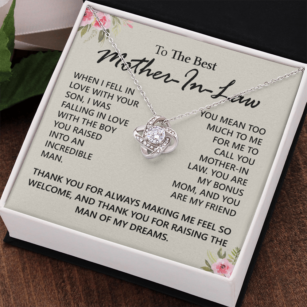 To My Mother in Law Love Knot Necklace From Daughter, Pendant Gift for Mother's Day Birthday Gift Boyfriend's Mom, Mother In Law On You Wedding Necklace Gift For Mother In Law, Gift For Bonus Mom