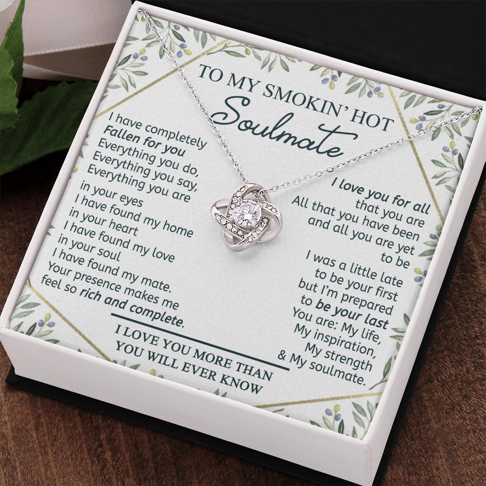 To My Smokin' Hot Soulmate Necklace From Husband, Jewelry Gifts For Women, My Wife Fallen For You Love Knot Pendant Gift For Soulmate, Personalized Gift Necklace for Future Wife Soulmate Gift