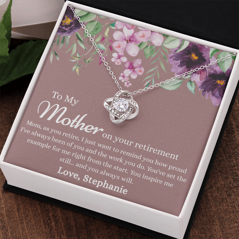 To My Mother Love Knot Necklace, Mom Retirement Gift Necklace, Happy Retirement Gift, Best Retirement Gift For Mom, Gift Necklace For Retiring Mother, Necklace Gift for Mom Mother On Your Retirement