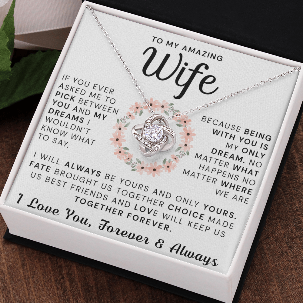 To My Amazing Wife Necklace From Husband, Gift Necklace For Wife, Soulmate, Girlfriend Necklace Gift On Valentine's Day Anniversary, Husband To Wife Love Knot Pendant Gift From Husband, Boyfriend