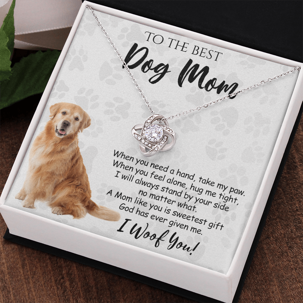 To The Best Golden Retriever Dog Mom Love Knot Necklace Mother's Day, I Woof You Quote Gift Card, Message Card Jewelry For Women, Mom Dog Lovers Golden Retriever Gift Necklace I Woof You Necklace