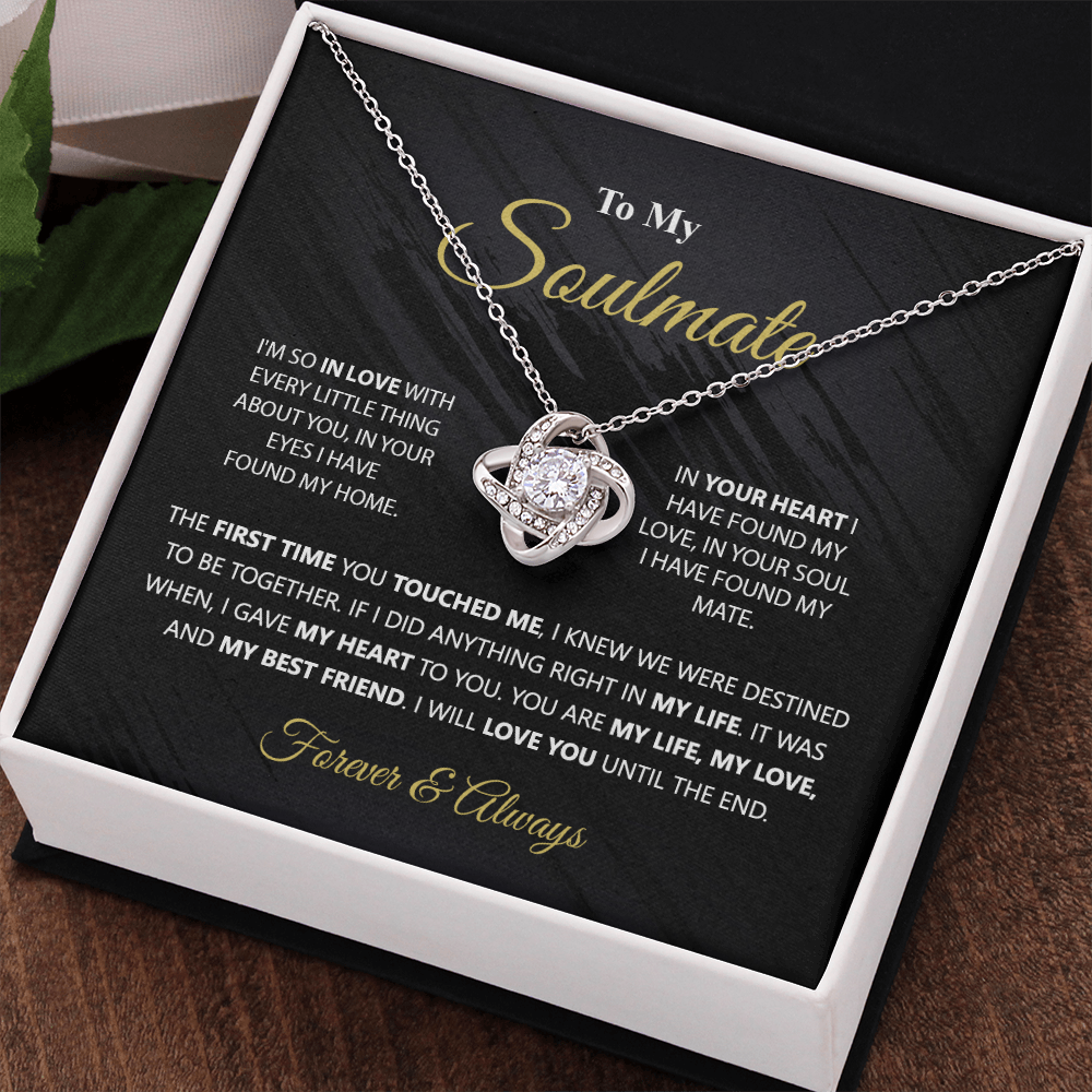 To My Soulmate Gift Necklace From Husband, Boyfriend, Valentines Gift Necklace For To My Wife Love Knot Necklace for Her Romantic Soulmate Gift Necklace, Girlfriend Gifts Necklace Message Card