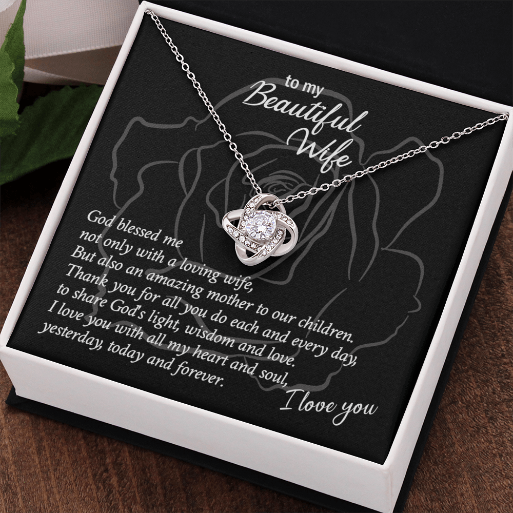 Beautiful Wife Gift Necklace, Loving Wife Love Knot Pendant - To My Beautiful Wife Necklace From Husband, Jewelry Gift For Women, Soulmate Gift Necklace, Wife Pendant Gift On Anniversary, Christmas