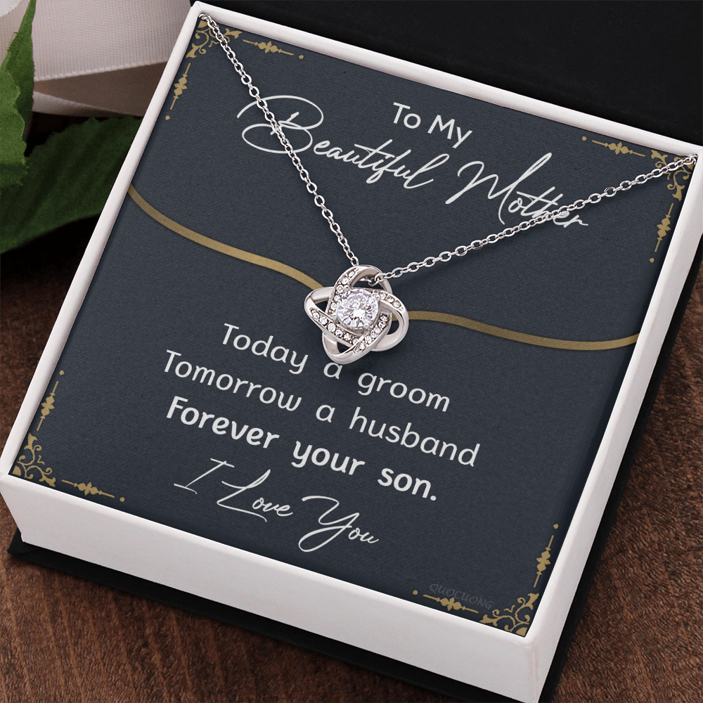 To My Mom Necklace From Son, Mother's Day Necklace Gift For Her, Beautiful Mother Love Knot Necklace Gift For Mom Bonus Mom On Mothers Day, Anniversary, Birthday, Mother And Son Jewelry For Mother