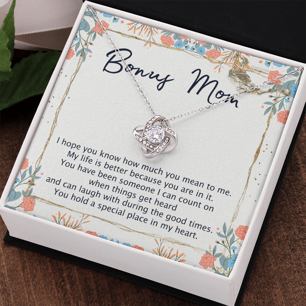 To My Bonus Mom Necklace From Bonus Daughter, Bonus Mom Gift Necklace, Love Knot Necklace Gift For Bonus Mother, Bonus Mammy On Mothers Day, Jewelry For Women, Daughter And Mother Necklace For Her