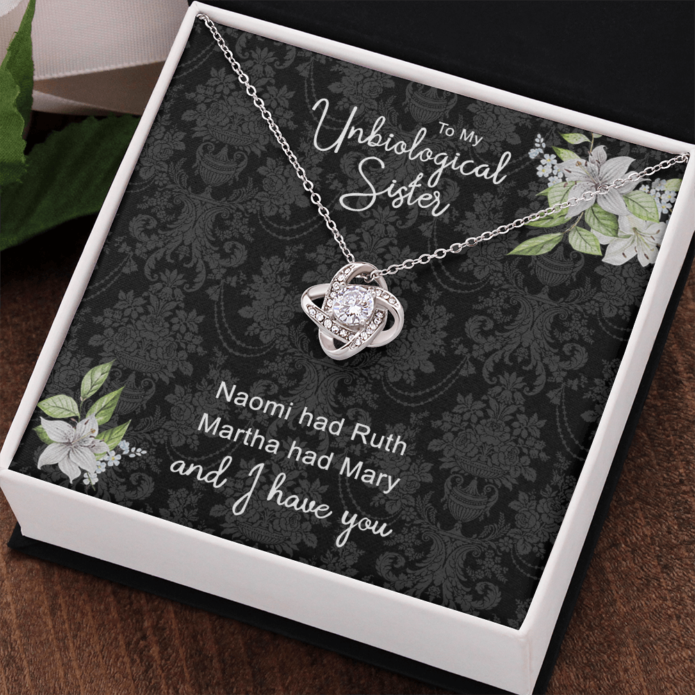 To My Unbiological Sister Love Knot Necklace From Sister, Bonus Sister Gift Necklace, Sister-in-Law Gift Pendant, Love Knot Jewelry For Unbiological Sister, Step Sister Soul Sister Martha Had Mary