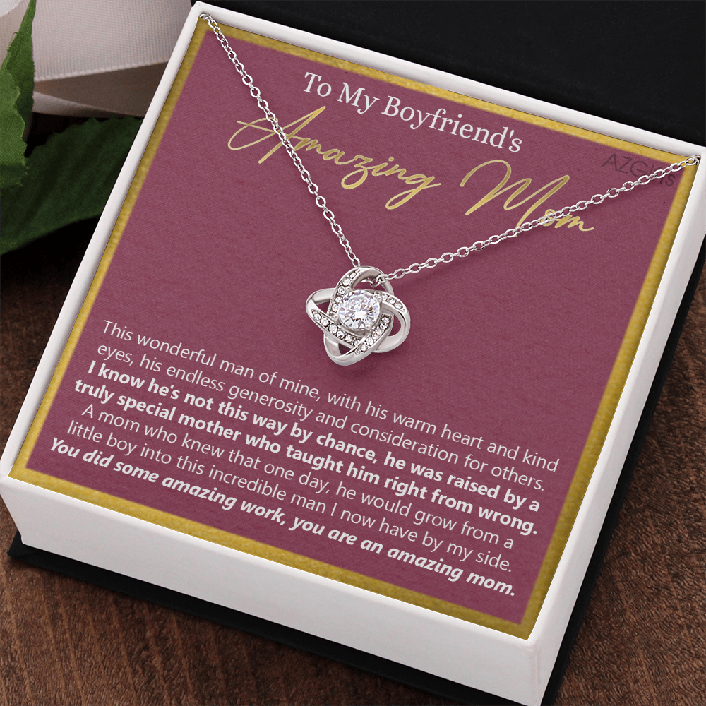 To My Boyfriends Mom Necklace From Girlfriends Mom, Love Knot Necklace Gifts For Boyfriends Mom, Boyfriends Amazing Mom Necklace Gift On Birthday Gift Mothers Day Presents For Mom Necklace For Women