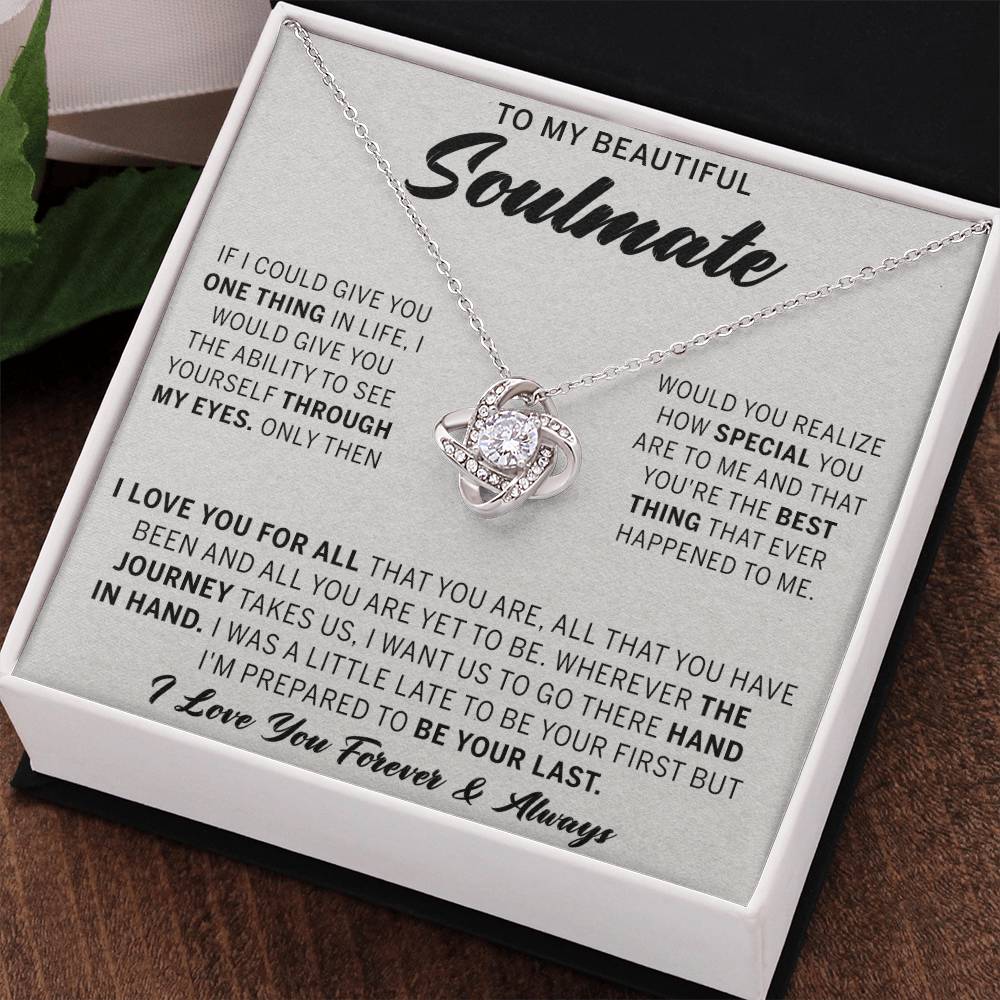 To My Beautiful Soulmate Necklace Gift From Husband, Boyfriend Jewelry Gift for Girls, Soulmate Gift Necklace for Women Love Lnot Pendant Gift for Her Romantic Girlfriend Gift Necklace Message