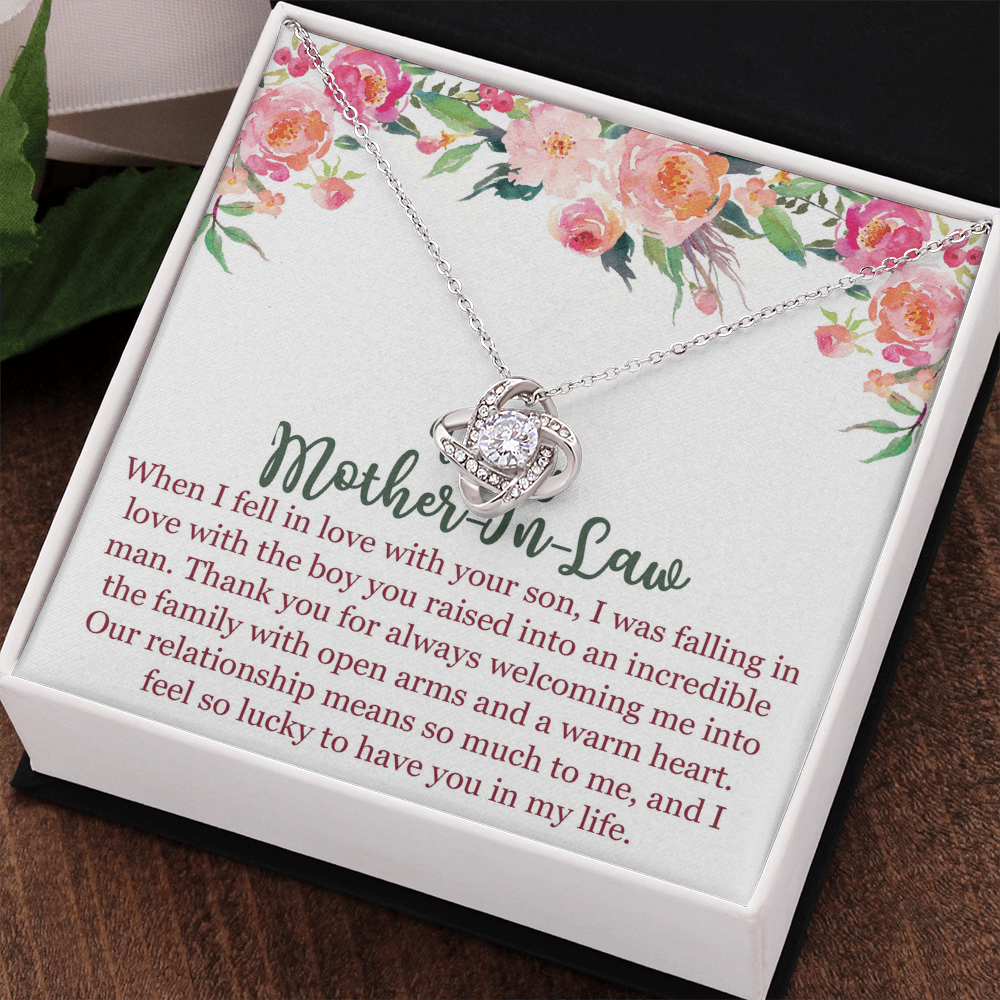 To My Mom In Law Necklace Pendant Gift From Son, Happy Mother's Day Love Knot Pendant For Mom On Birthday, Anniversary Necklace Gift Love With Your Son, Mother In Law Gift Necklace To Son In Law