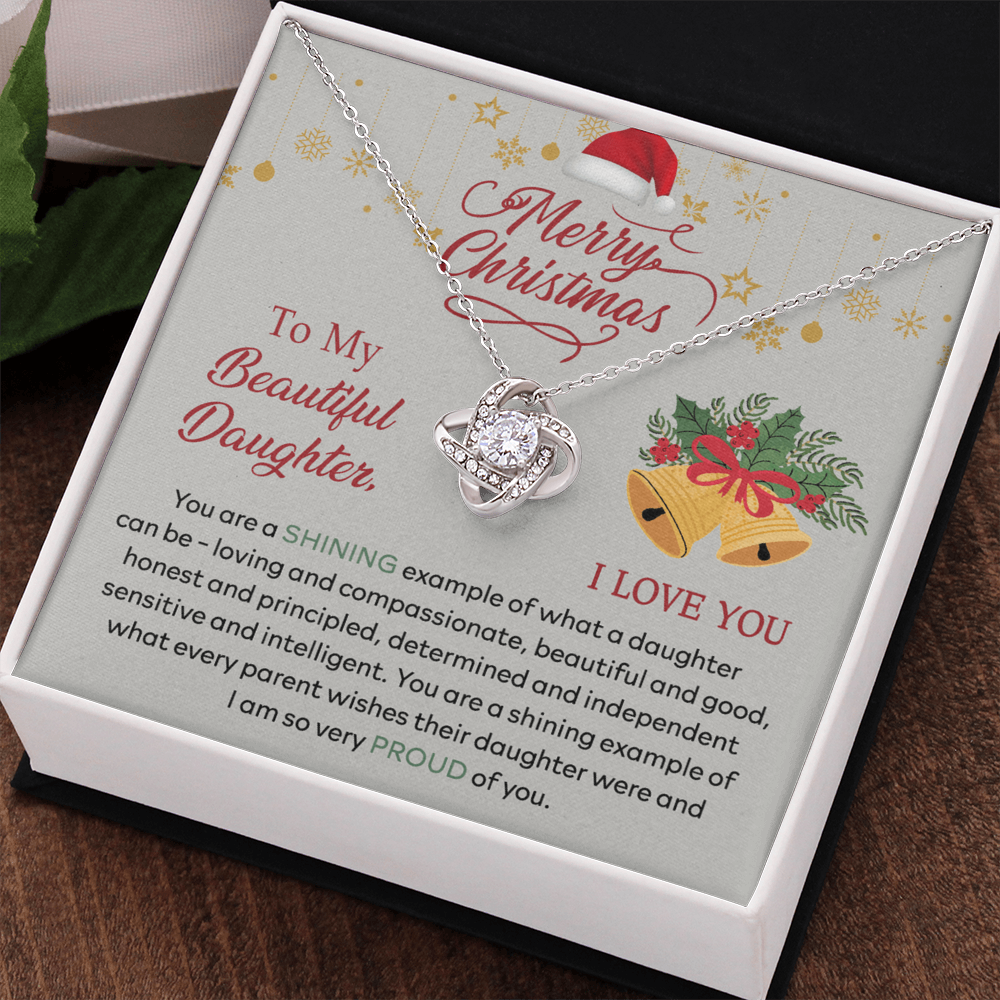 Merry Christmas Daughter Gift Necklace - To My Beautiful Daughter Necklace From Mom, Mother And Daughter Jewelry Gift For Daughter Christmas Gift, Graduation Gift For Daughter I Love You Necklace