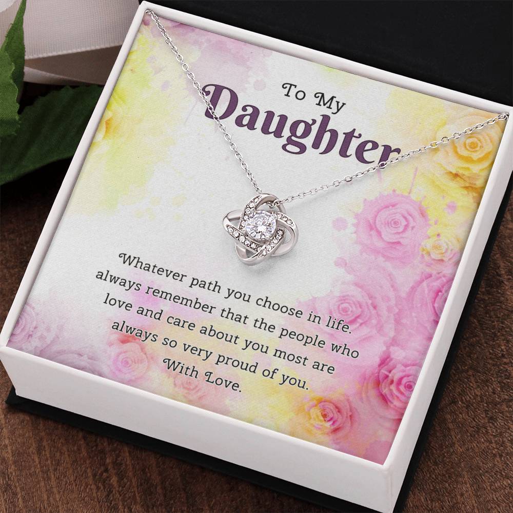 To My Daughter Love Knot Necklace From Paren, Flower Daughter Gift Necklace, Mother And Daughter Love Knot Necklace, Daughter Gift Necklace From Father, Mother To Daughter Jewelry Gift For Girls