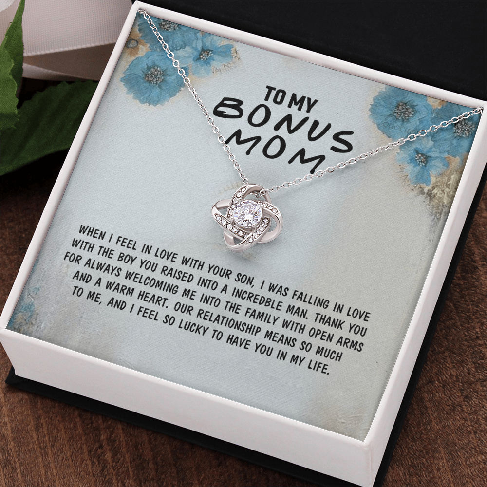 To My Bonus Mom Necklace From Bonus Son, Bonus Mom Gift Necklace, Mother And Son Necklace Gift For Her, Bonus Mother Necklace On Mothers Day, Birthday Gift Anniversary, Bonus Mom Love Knot Necklace