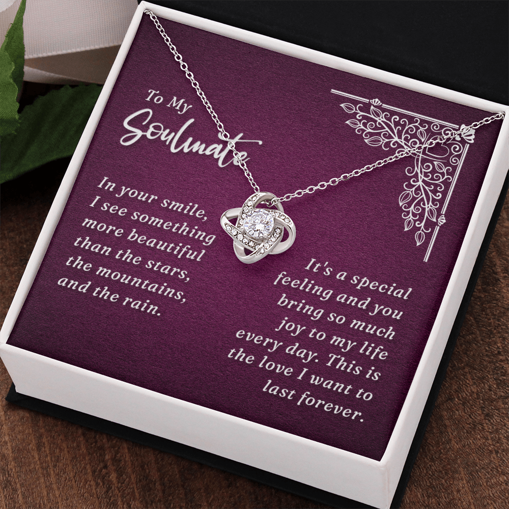 To My Soulmate Necklace From Husband, Boyfriend, Gift Necklace for Soulmate, Love Knot Necklace for Girlfriend, Soulmate Jewelry, Future Wife Gift Necklace, Necklace for Wife 14k White Gold