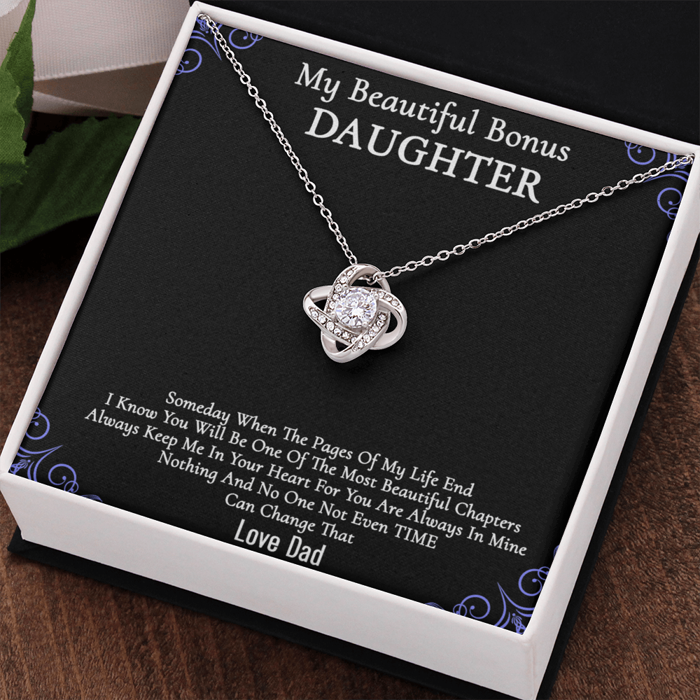 To My Beautiful Bonus Daughter Gift Necklace From Parent to Daughter Gift Necklace Pendant, Bonus Daughter Love Knot With Message Card & Gift Box On Birthday Christmas Anniversary Graduation Gift