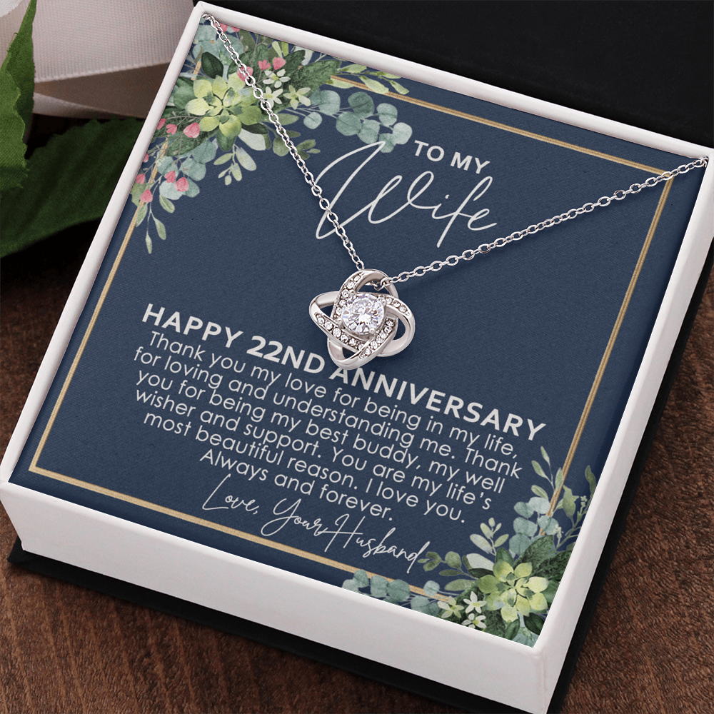 To My Wife Necklace From Husband, Happy 22nd Anniversary Love Knot Necklace Gift For Wife Husband To Wife, 22nd Anniversary Jewelry Gift For Women Wife Gift Necklace Soulmate Gift Pendant Necklace