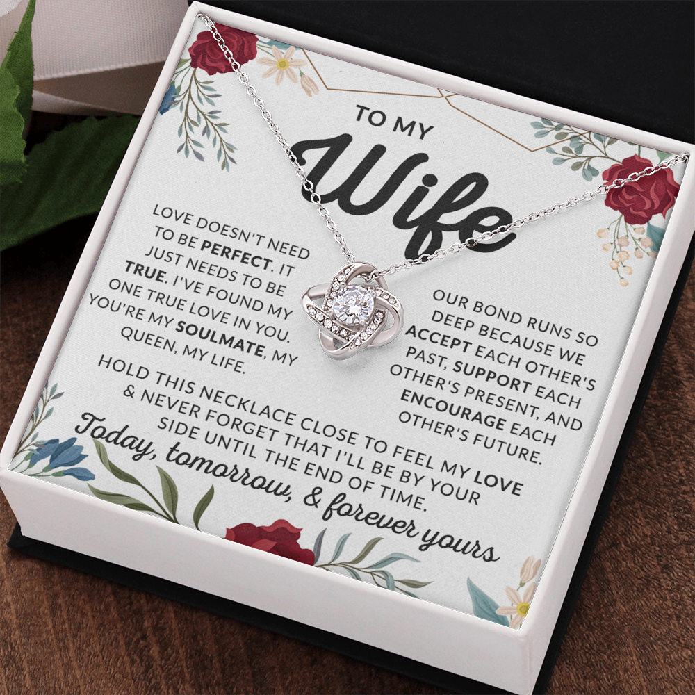 Wife Necklace Gift From Husband, To My Wife Love Knot Pendant Valentines Day Anniversary Jewelry with Message Card and Gift Box Gift for Wife Necklace Gift Set for Wife, Jewelry Gift For Women