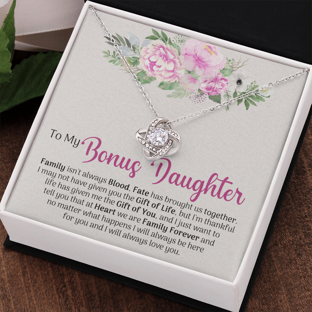 To My Beautiful Daughter Love Knot Necklace with Message Card and Gift Box, Jewelry Pendant Gift for Girls, Little Girl, Daughter Mom Birthday Gift for Daughter Jewelry for Girls, Little Girl
