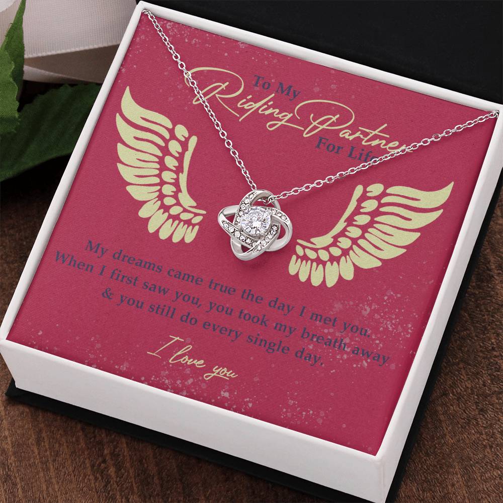 To My Riding Partner for Life Necklace From Husband, Boyfriend, Biker Wife Motorcycle Love Knot Necklace, Jewelry For Women Gift Necklace for Her Romantic Girlfriend Gift Necklace Message Card