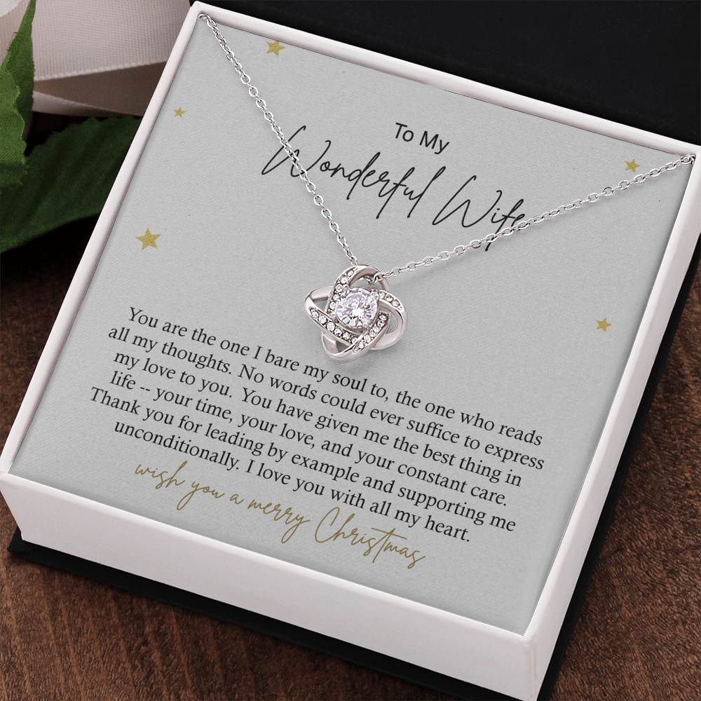 To My Wonderful Wife Necklace From Husband, Wish You A Merry Christmas Love Knot Necklace Gift For Wife Husband To Wife, Jewelry Gift For Women Wife Gift Necklace Soulmate Gift Pendant Necklace