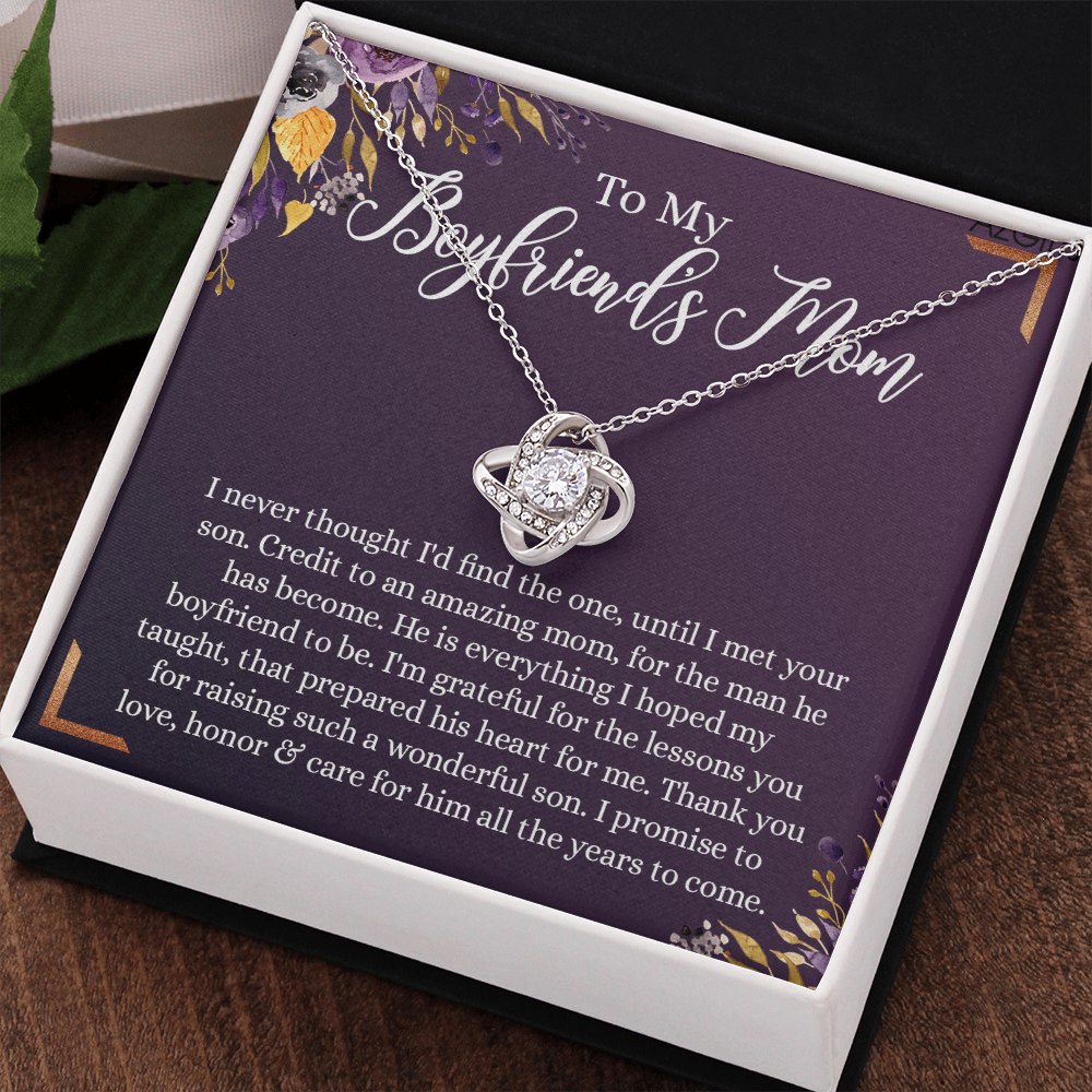 To My Boyfriend's Mom Necklace, Thank You For Raising Man Necklace Gift For Her, Gift To Boyfriend's Mom On Mothers Day Birthday, Christmas, Love Knot Gift for Bf Mom, Jewelry For Women Girlfriend's