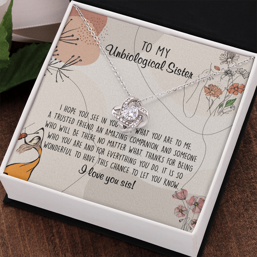 To My Unbiological Sister Love Knot Necklace From Sister, I Love You Sister Gift Necklaces, Sister-in-Law Gift Pendant, Love Knot Jewelry Gift For Sister From Brother And Unbiological Sister Necklace