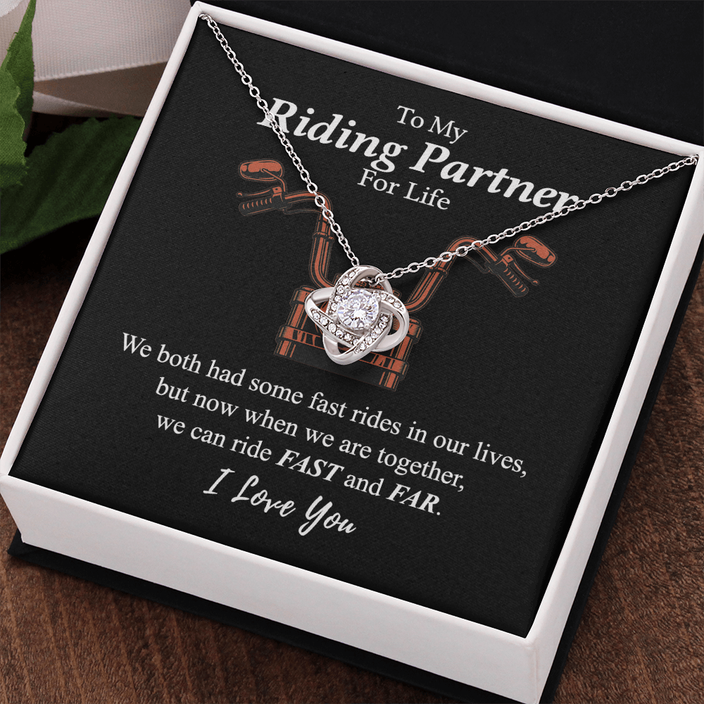 Gift Necklace For Motorcycle Wife, Love Knot Necklace Gift For Biker My Riding Partner For Life, Let's Ride Fast And Far Necklace, Necklace Pendant On Birthday Xmas Graduation Jewelry Gift For Women