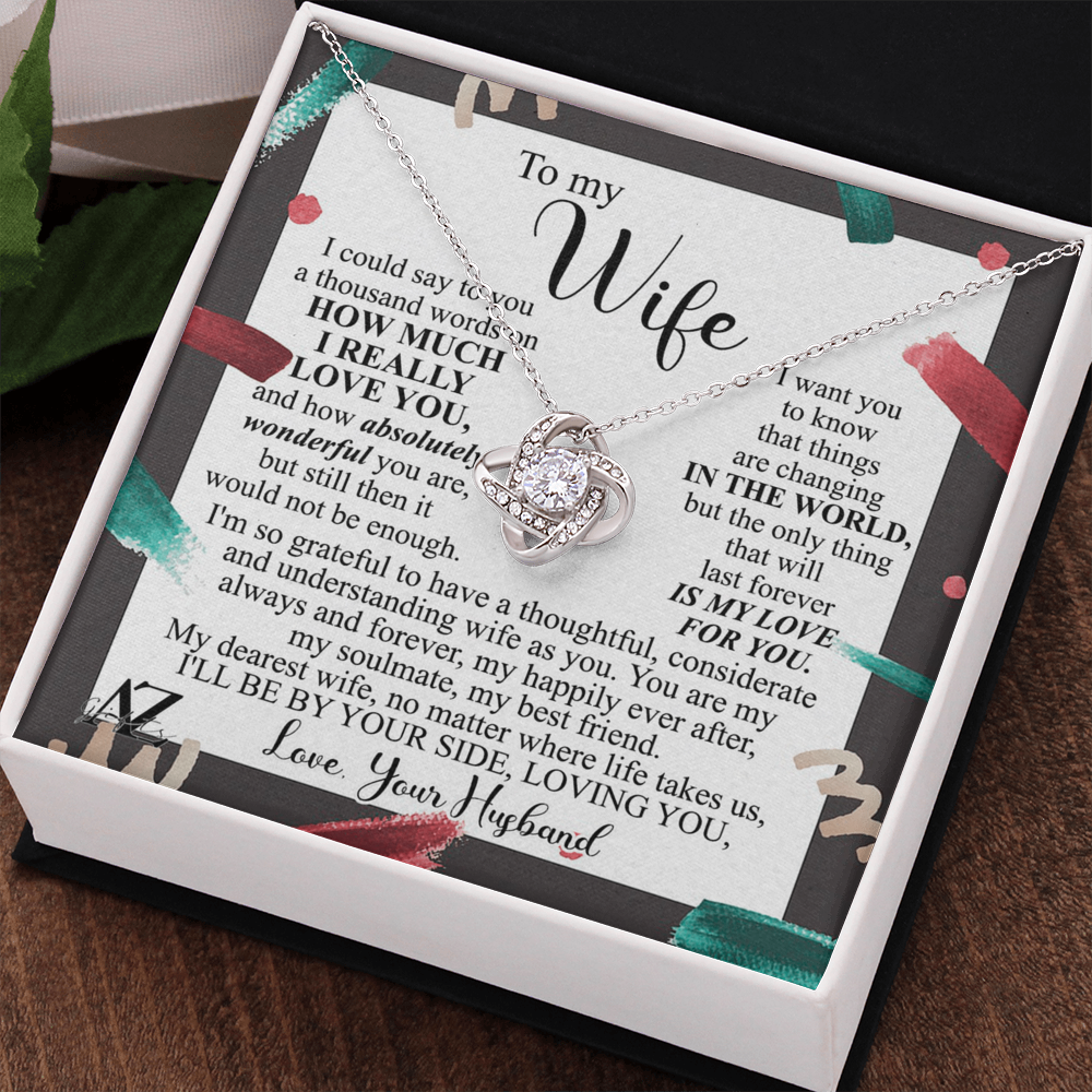 Christmas Gift Necklace for Wife Present, Husband Wife Gift Necklace, To My Wife Necklace Gift from Husband, Love Knot Necklace Gift On Xmas Gift, Valentine's Day Long Distance Necklace for Wife