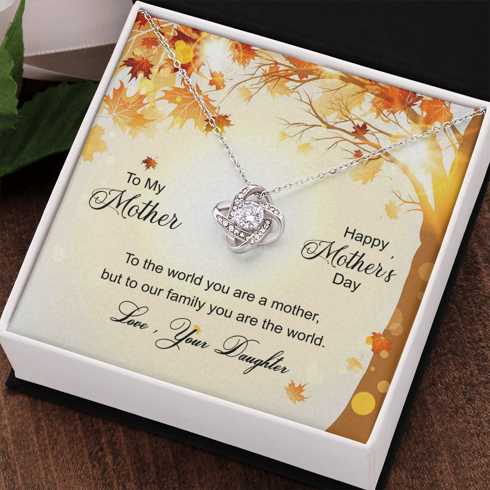 Happy Mother's Day Gift Necklace, To My Mother Love Knot Necklace From Daughter, Badass Mom Necklace Gift For Mom, Mother And Daughter Jewelry Gift For Women, Bonus Mom You Are The World Necklace