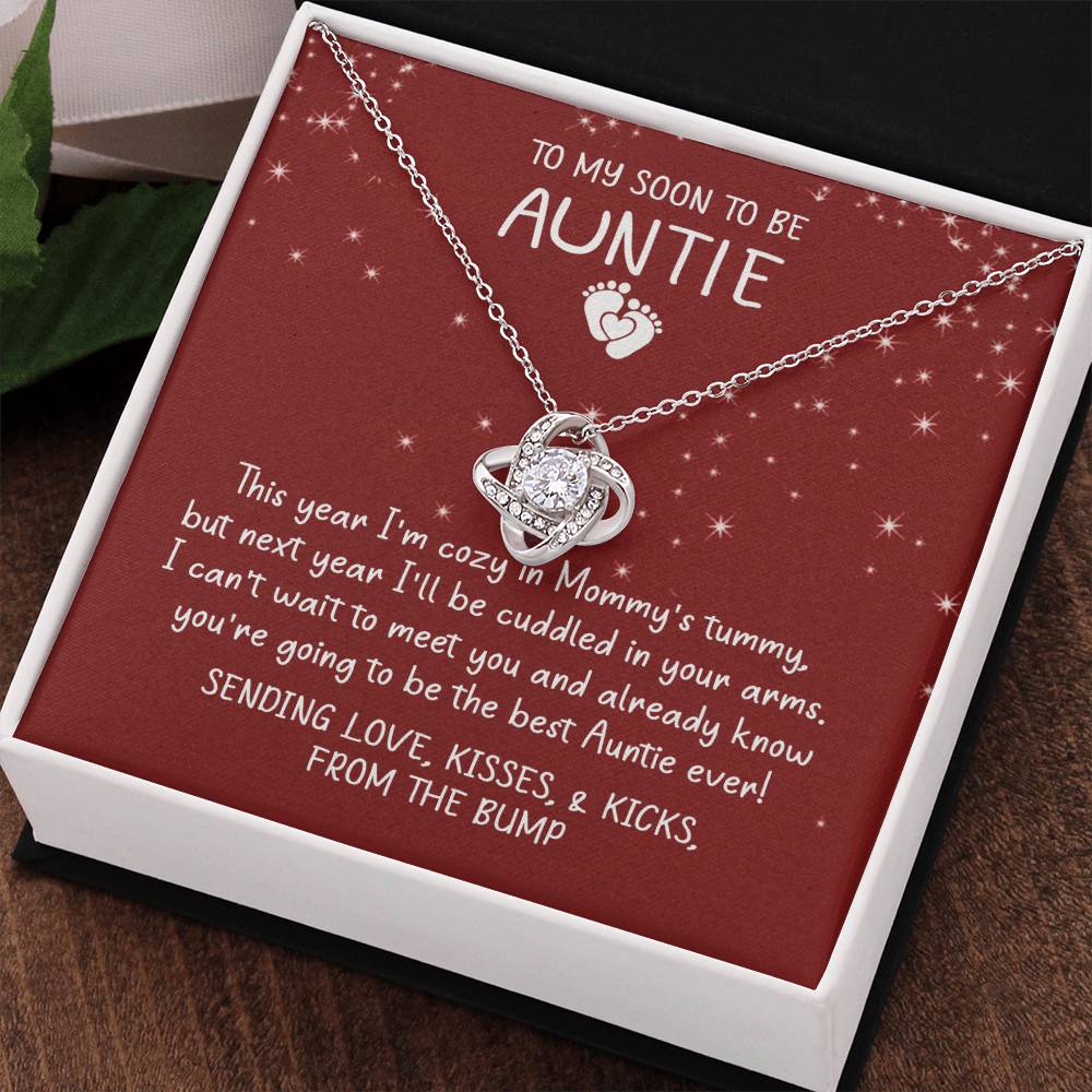 Auntie Pregnancy Announcement Gift Necklace, Christmas Necklace From Bump To Aunt-to-be, To My Soon To Be Auntie Love Knot Necklace, Gift from The Bump, Soon To Be Aunt Gift, Jewelry For Women