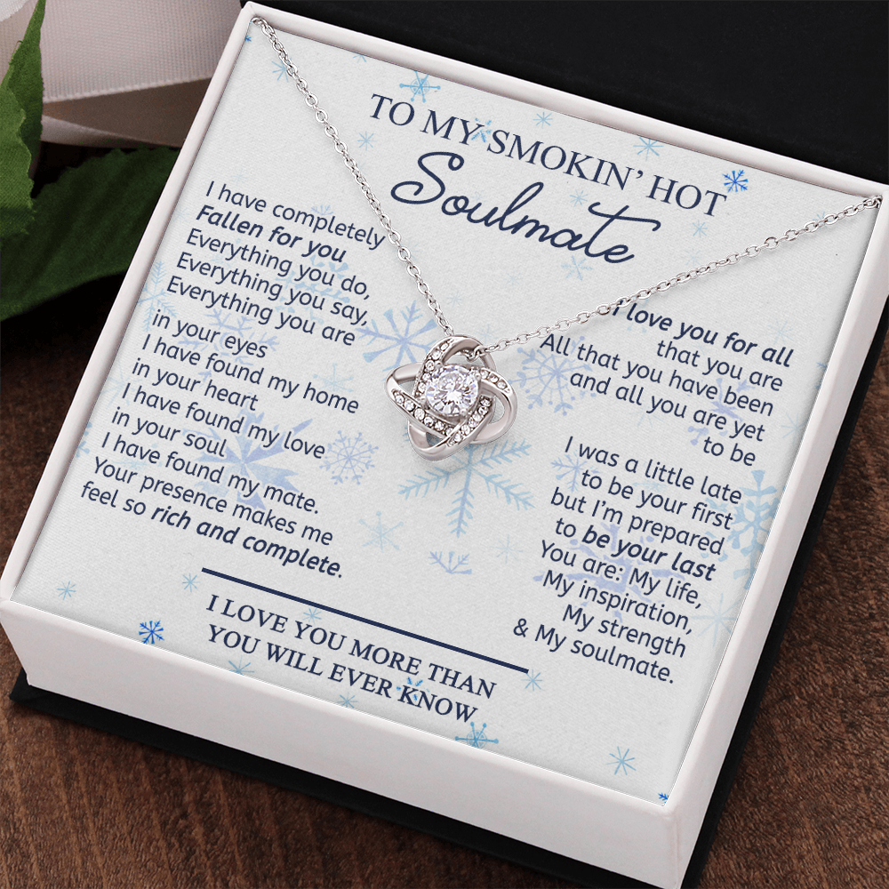 14k White Gold To My Soulmate Necklace Gift From Husband, Boyfriend For Her, Soulmate Gift Necklace for Wife, Smokin's Hot Soulmate Pendant Beautiful To My Wife Love Knot Pendant Necklace Gift