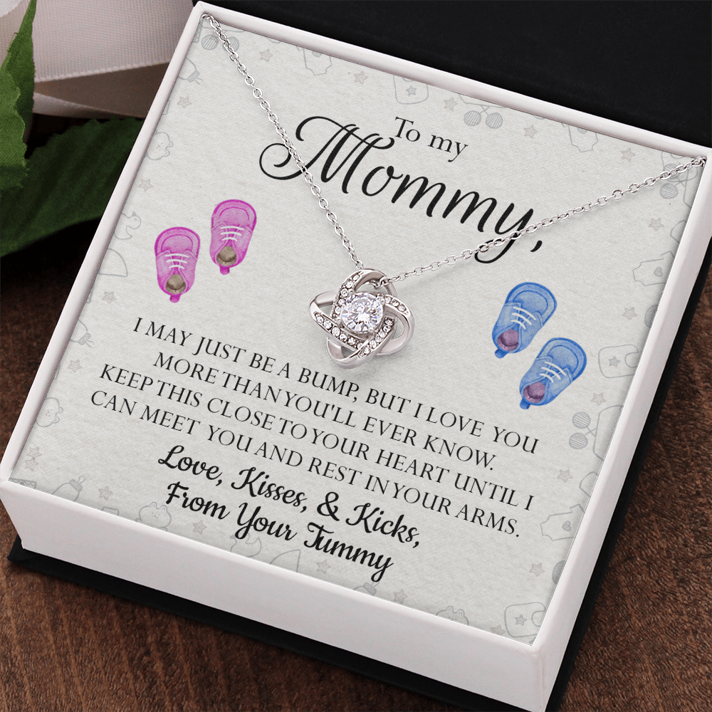 Mom Gift Necklace, To My Mommy Love Knot Necklace From Tummy, Necklace Gift For Mom, Mother's Day Necklace Gift, Birthday Necklace For Mom Anniversary Jewlry Gift For Women Kisses And Kicks Necklace
