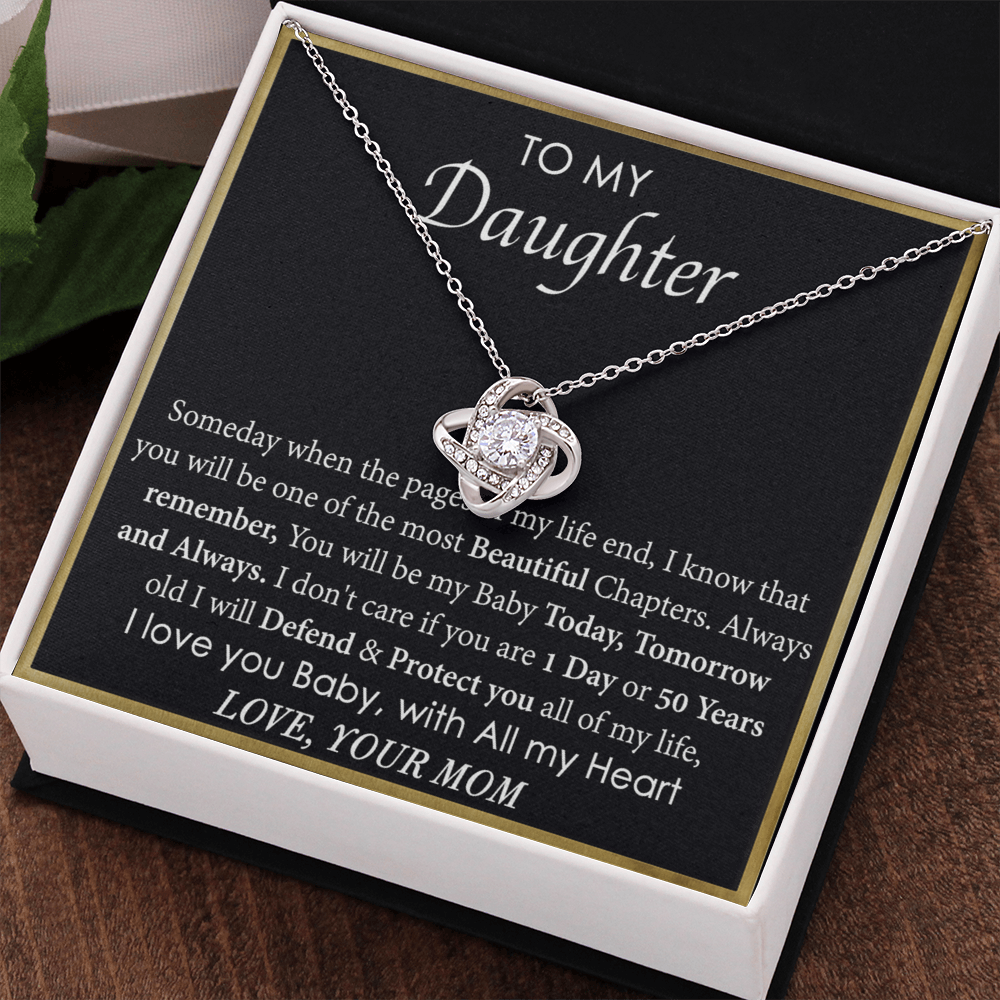 To My Daughter Love Knot Necklace From Mom, Mother Daughter Gift Necklace, To Daughter Pendant Gift From Mom, Little Girl Necklace Pendant I Love You Baby Love Knot Jewelry Gift For Girls