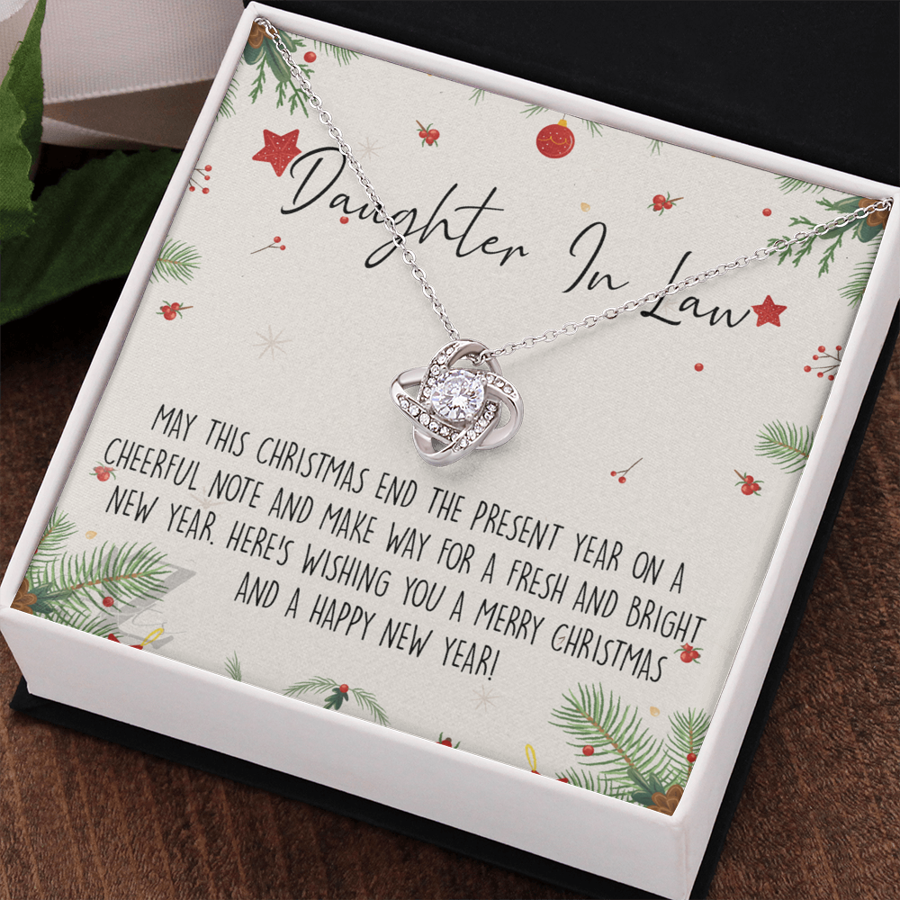 Christmas Jewelry For Girls, Daughter in Law Gift Necklace, Jewelry Gift for Daughter in Law Gift from Mother in Law, Daughter in Law Xmas Love Knot Necklace Holiday Gift From In Law