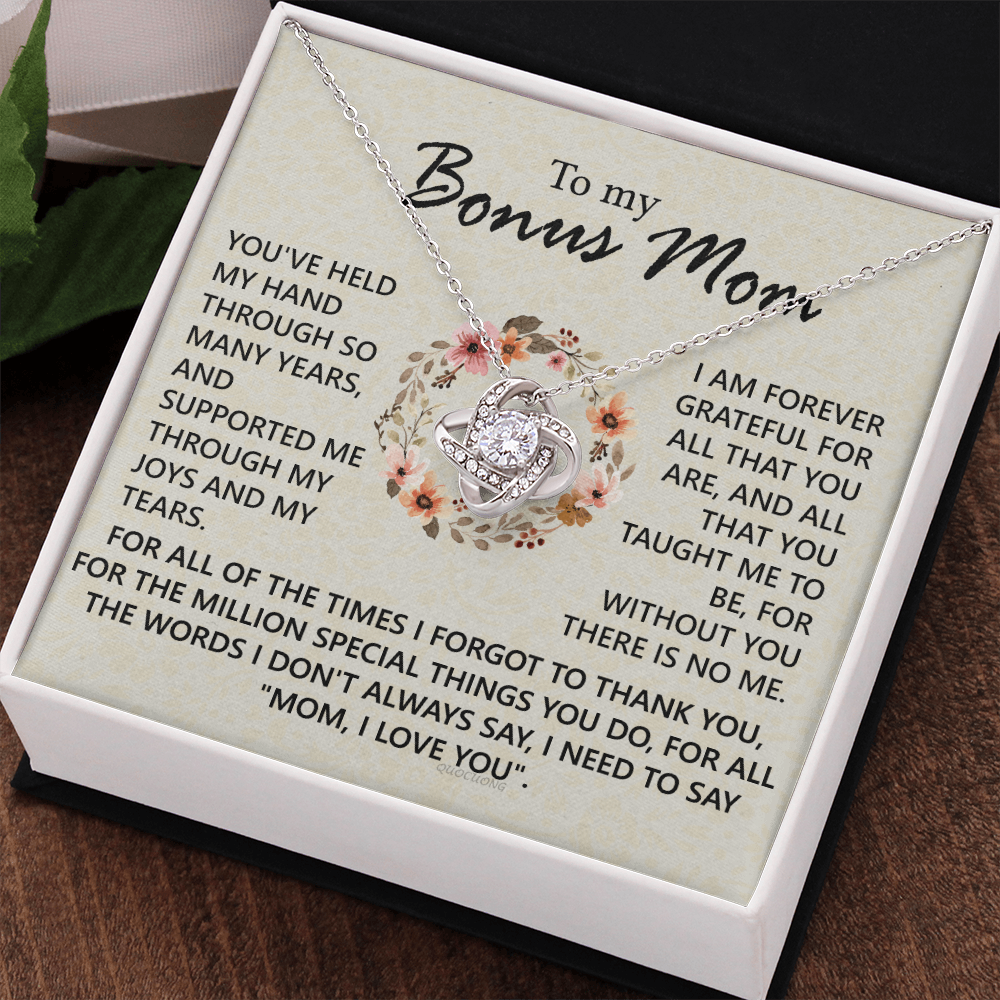 To My Bonus Mom Necklace From Bonus Son, Jewelry For Mom, Mother And Son Gift Necklace, Bonus Mom Love Knot Necklace Gift On Mother's Day, Anniversary, Birthday Gift, I Love You Necklace For Her