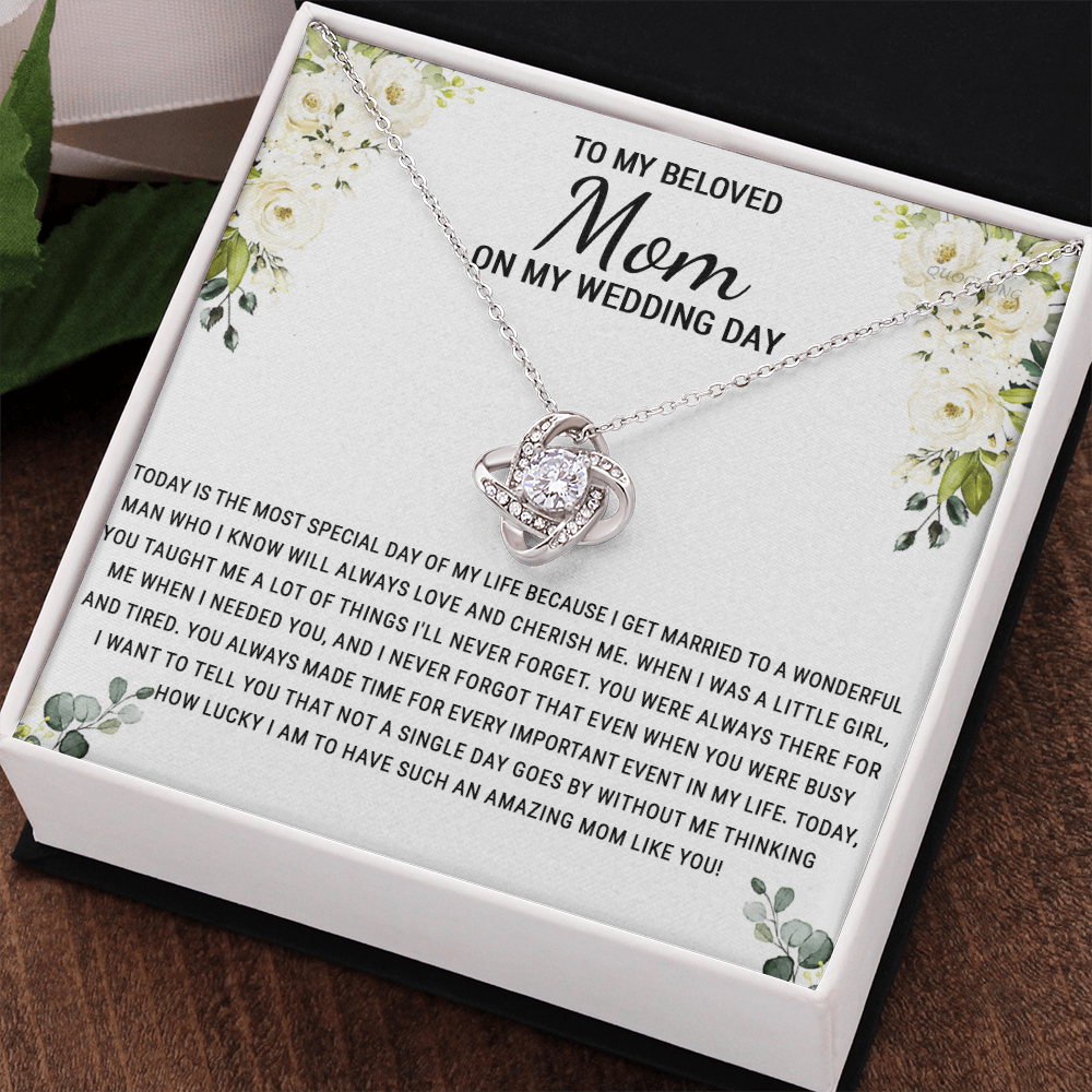 Beloved Mom Gift Necklace To My Beloved Mom Love Knot Necklace Gift From Daughter, Wedding Day Necklace Gift For Mom, Beloved Mom On My Wedding Day Necklace Gift For New Mom, Bonus Mom Gift Necklace