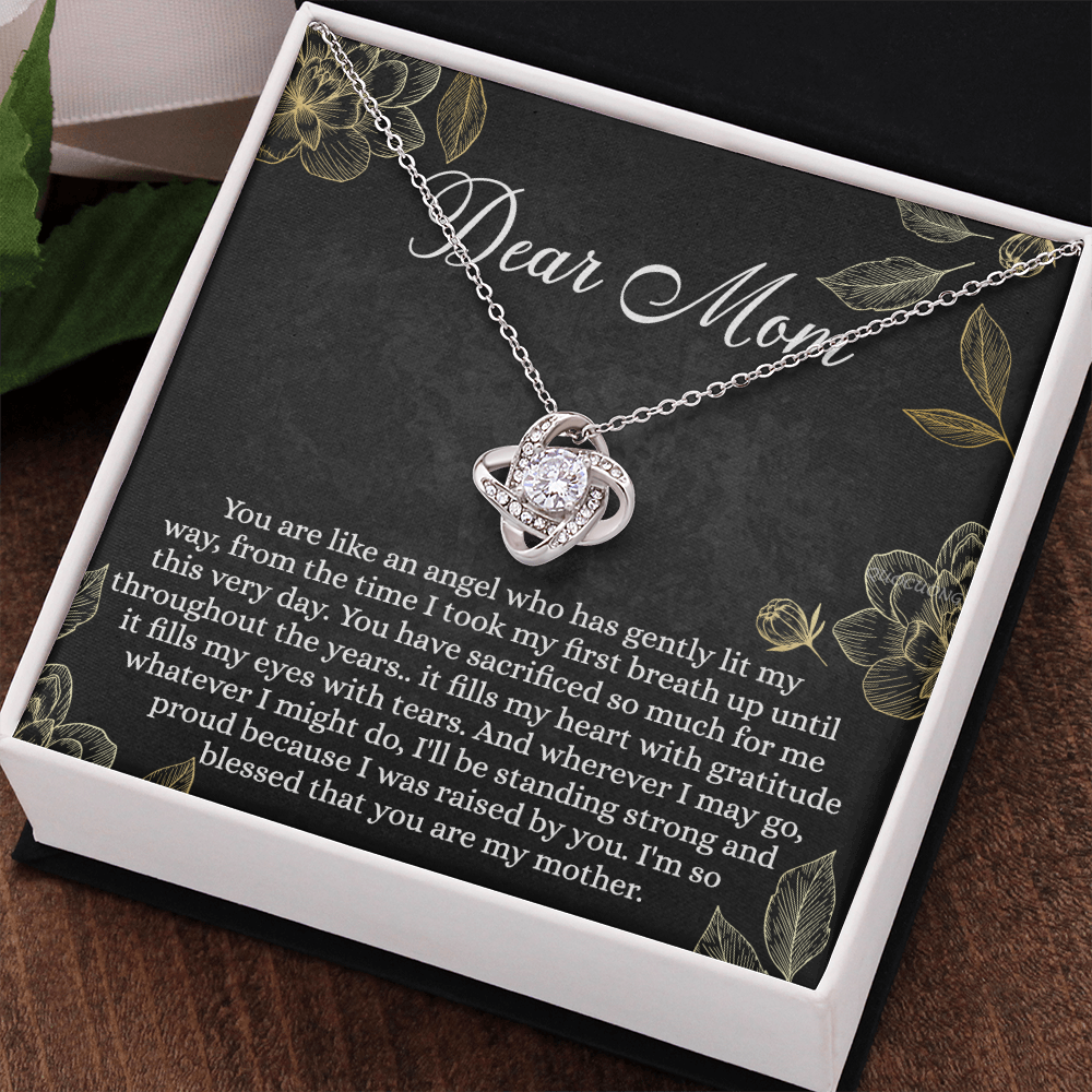 To My Mom Necklace From Daughter, Mom Gift Necklace, Mother And Daughter Gift Love Knot Necklace, Dear Mom Card And Necklace Gift On Mothers Day, Anniversary, Birthday Gifts, Jewelry For Mom