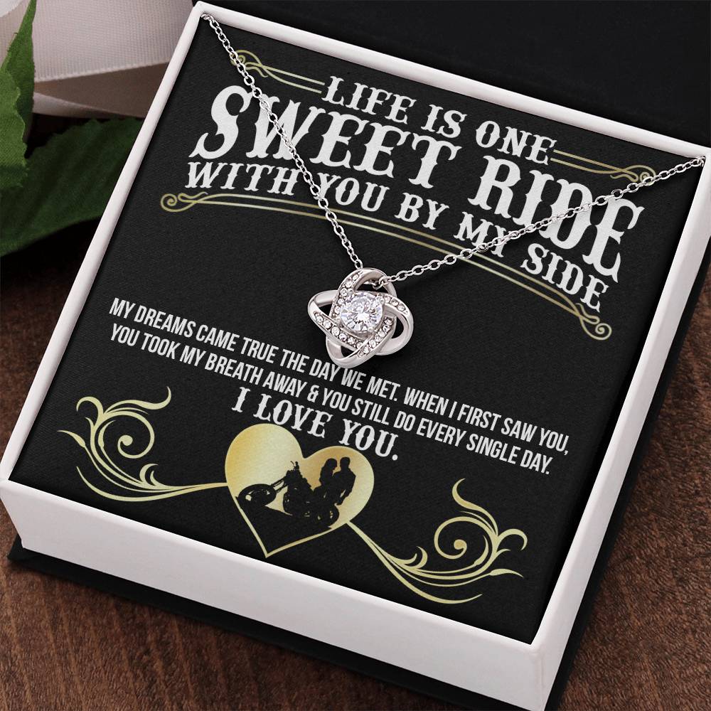 Gift for Sweet Ride Gift Necklace, Riding Partner Gift Necklace Birthday Gift for Biker Women Sweet Ride Gift Love Knot Pendant for Her Romantic Girlfriend Gifts Necklace Includes Message Card