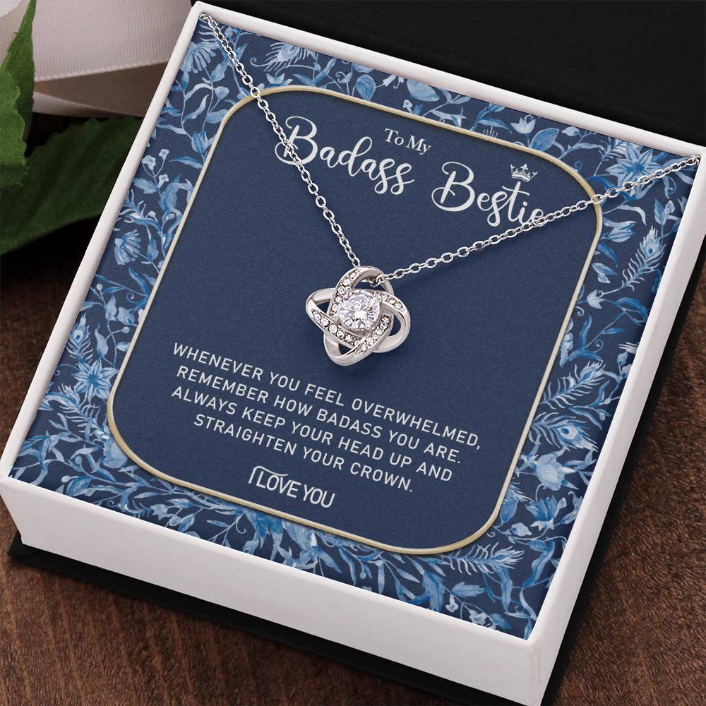 To My Badass Bestie Necklace, Best Friend Gift Necklace, Best Friend Birthday Gift, Best Friend Wedding Gift Pendant, Bridesmaid Gift for Badass Bestie Love Knot Necklace On Valentine's, Anniversary